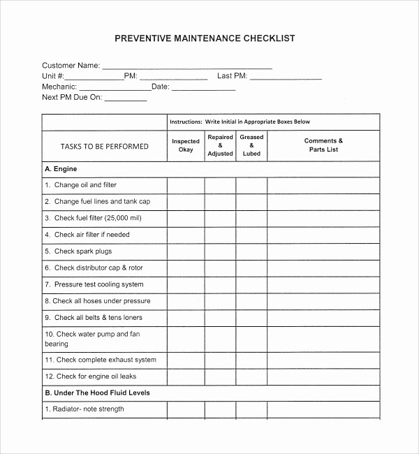 Preventive Maintenance Schedule Template Excel Unique 17 Maintenance Checklist Templates – Pdf Word Pages