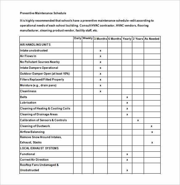 Preventive Maintenance Template Excel Download Inspirational 37 Preventive Maintenance Schedule Templates Word