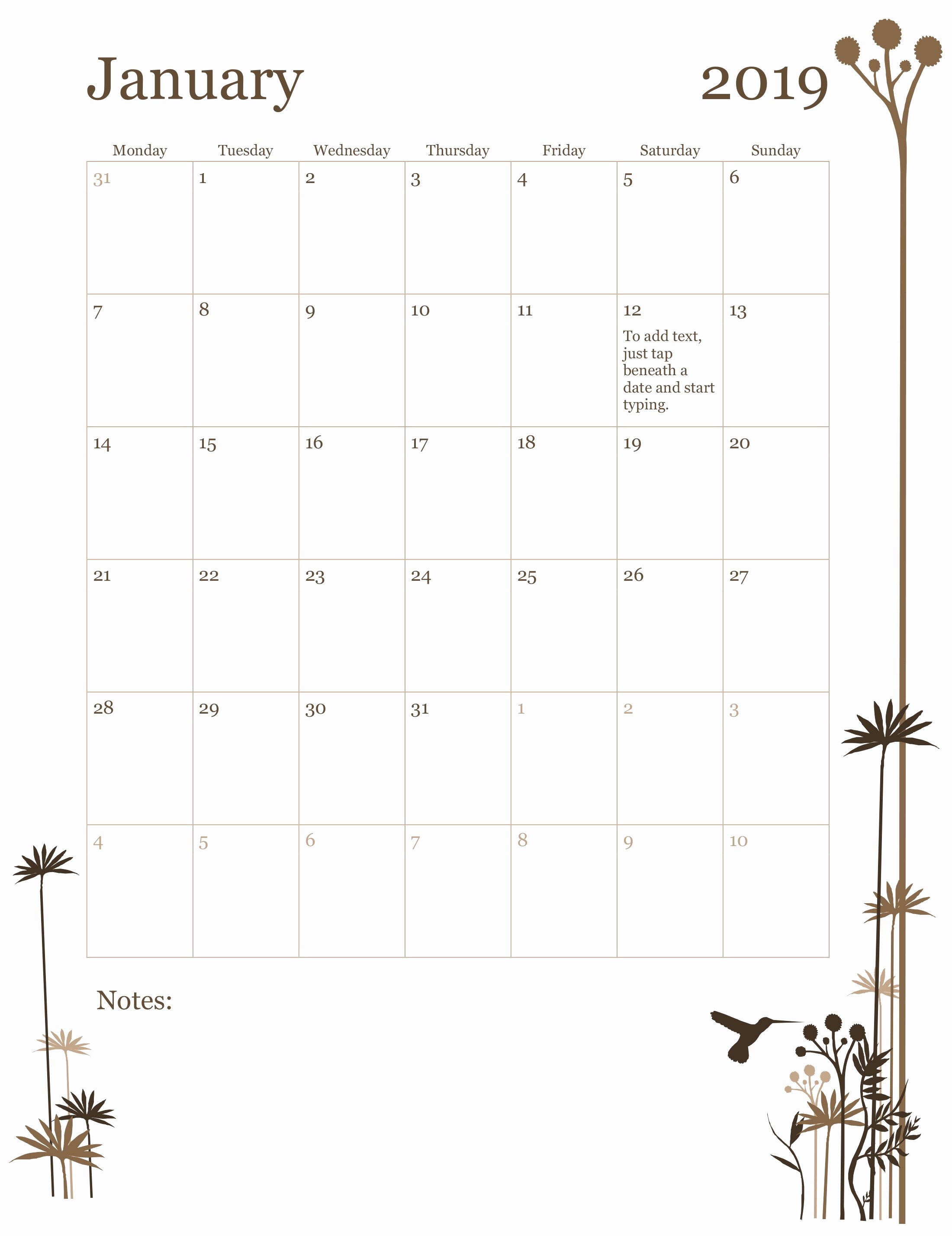 Printable 12 Month Calendar 2019 Awesome 2019 12 Month Calendar Mon Sun