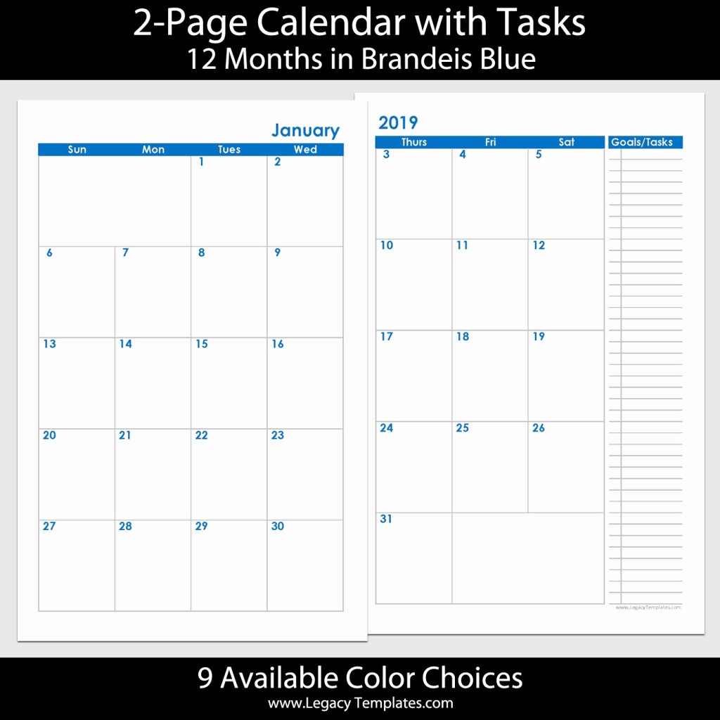 Printable 12 Month Calendar 2019 Beautiful 2019 12 Months 2 Page Calendar – 5 5 X 8 5