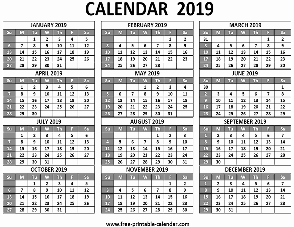 Printable 12 Month Calendar 2019 Best Of Free Printable 2019 Calendars Download Free 2019 Calendar