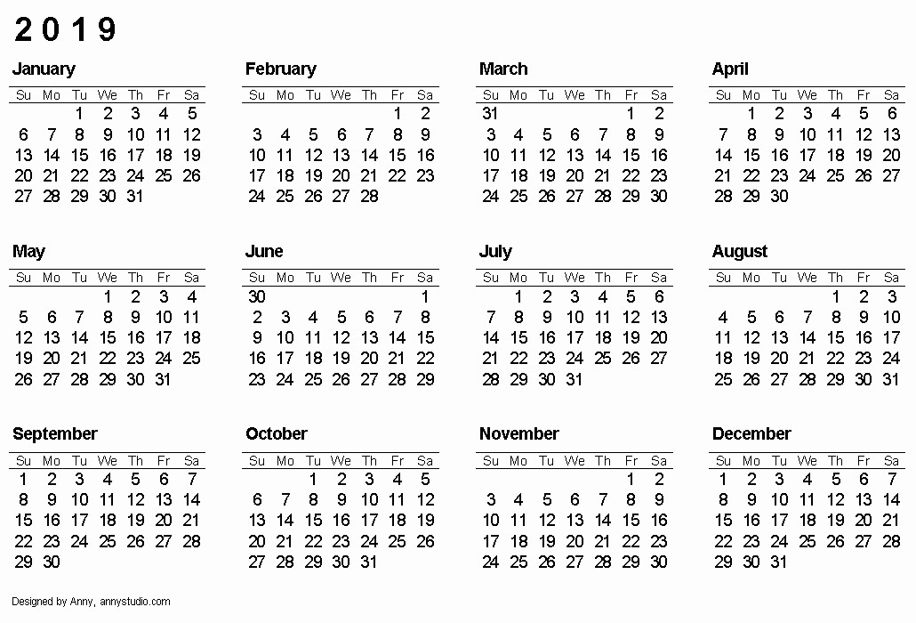 Printable 12 Month Calendar 2019 Luxury 12 Month Calendar 2019 Printable 2019 Calendar