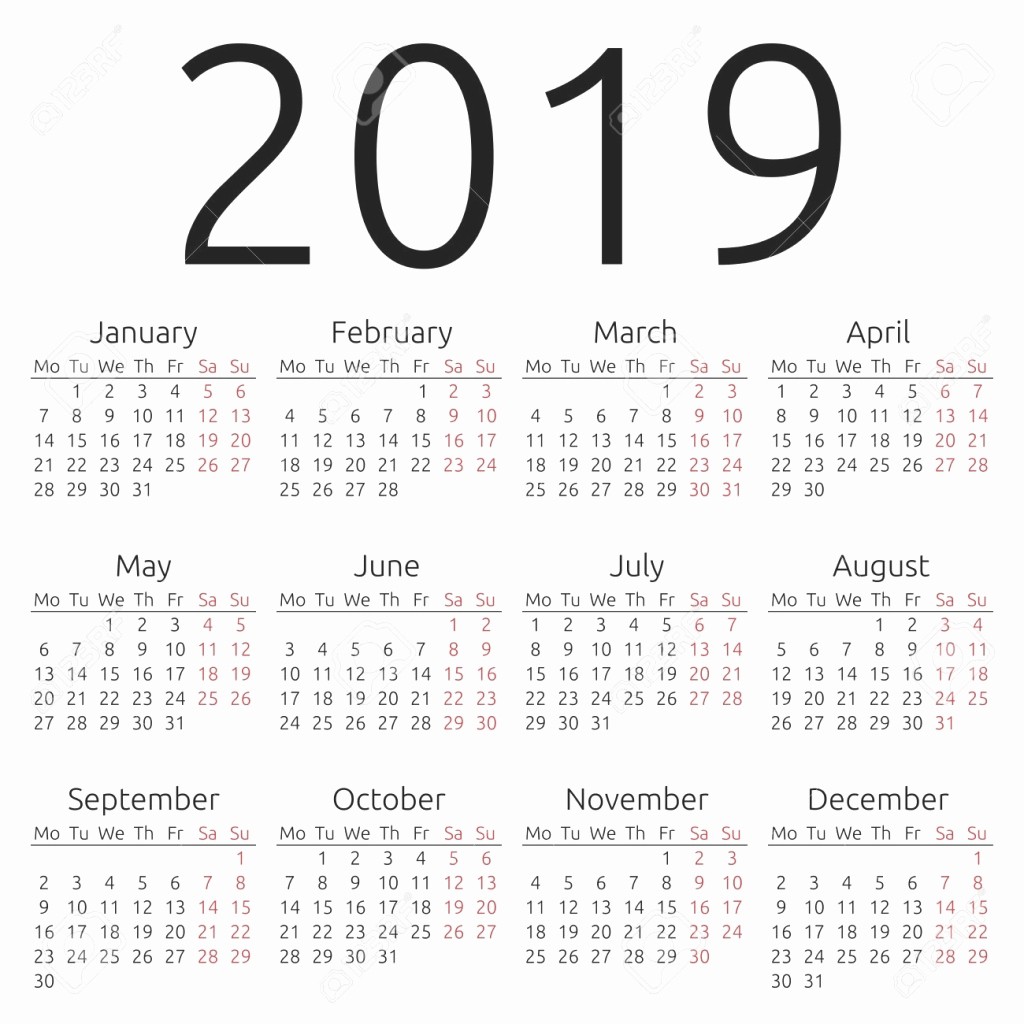 Printable 12 Month Calendar 2019 New 12 Month Printable Calendar 2019