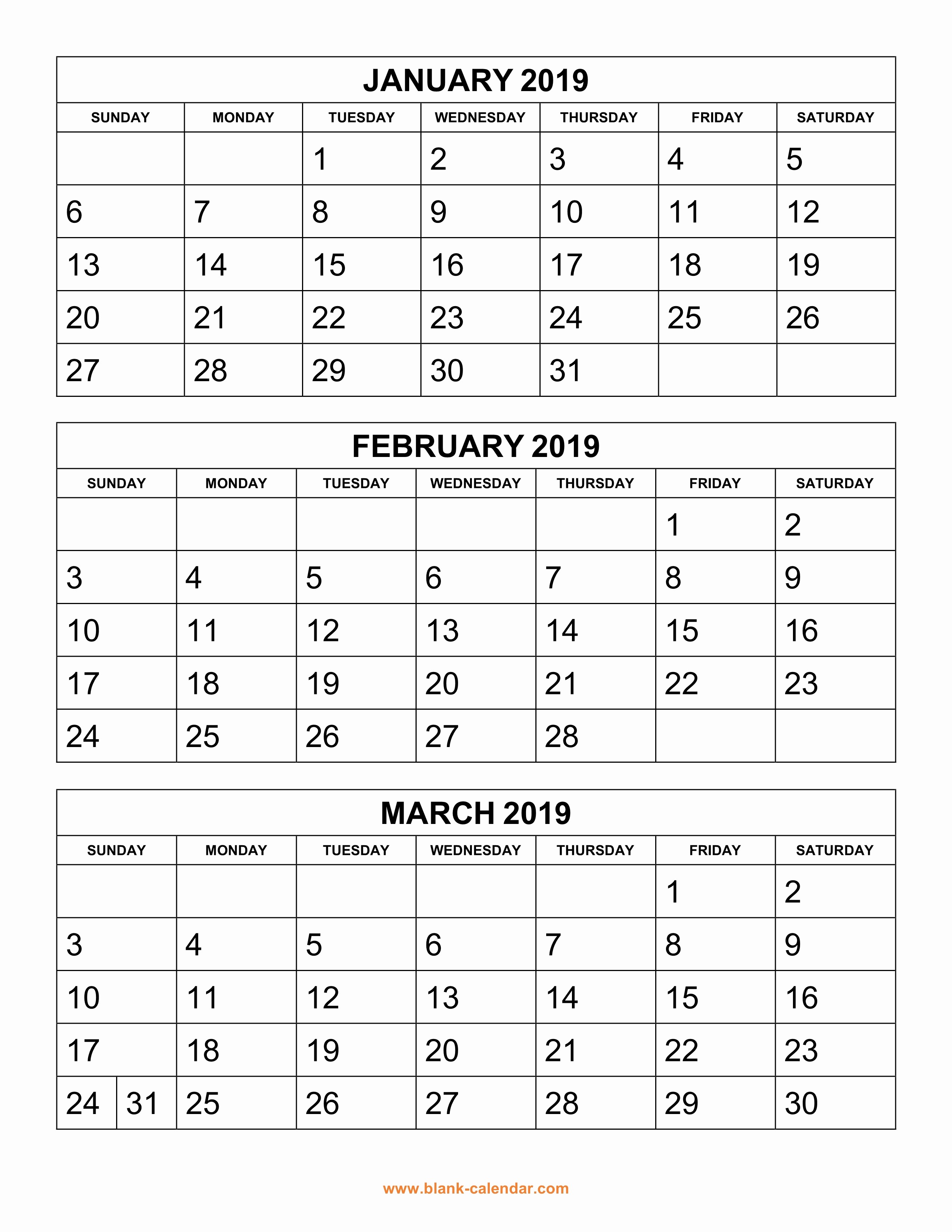 Printable 12 Month Calendar 2019 Unique Free Download Printable Calendar 2019 3 Months Per Page