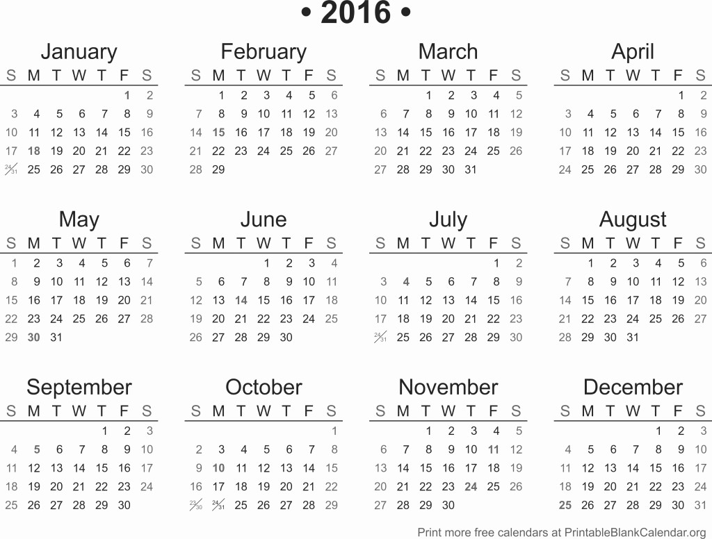Printable 2016 Calendars with Holidays Inspirational 2016 Printable Calendar Printable Blank Calendar