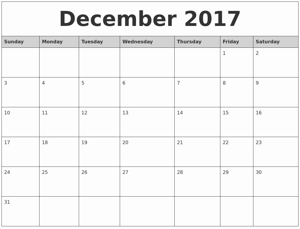 Printable 2017 Monthly Calendar Template Beautiful December 2017 Monthly Calendar Printable
