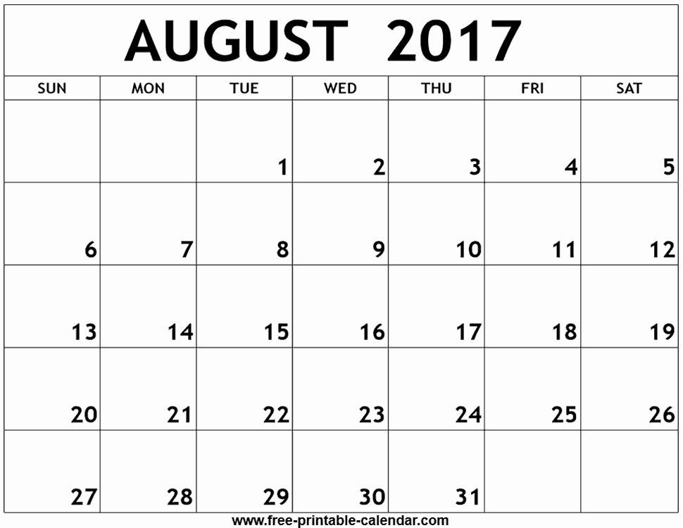 Printable 2017 Monthly Calendar Template Fresh August 2017 Printable Calendar
