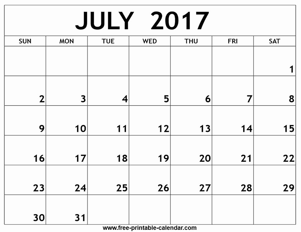 Printable 2017 Monthly Calendar Template Unique 2017 formatted Printable July Calendars