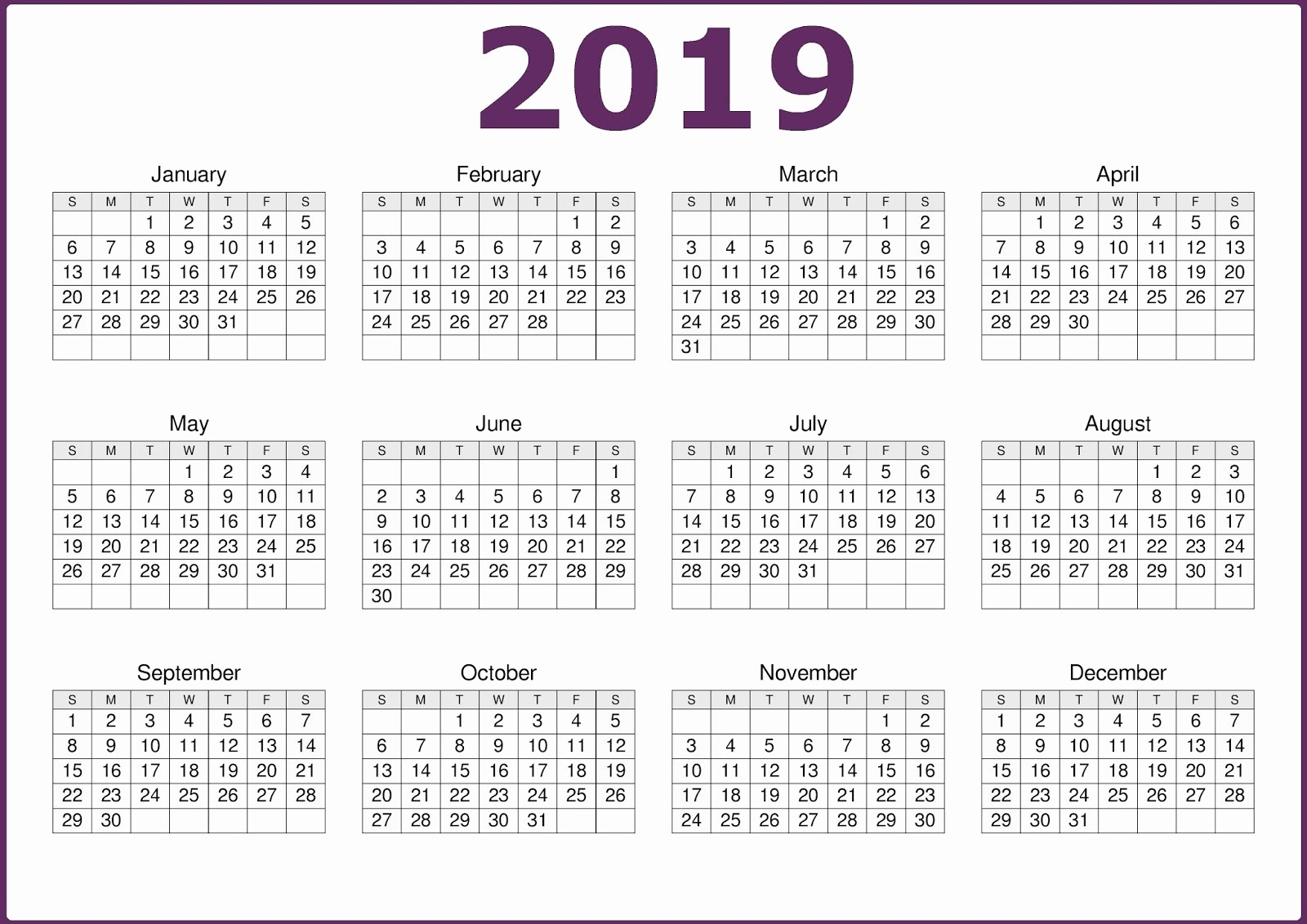 Printable 2018 and 2019 Calendar Awesome E Page 2019 Printable Calendar Free Download
