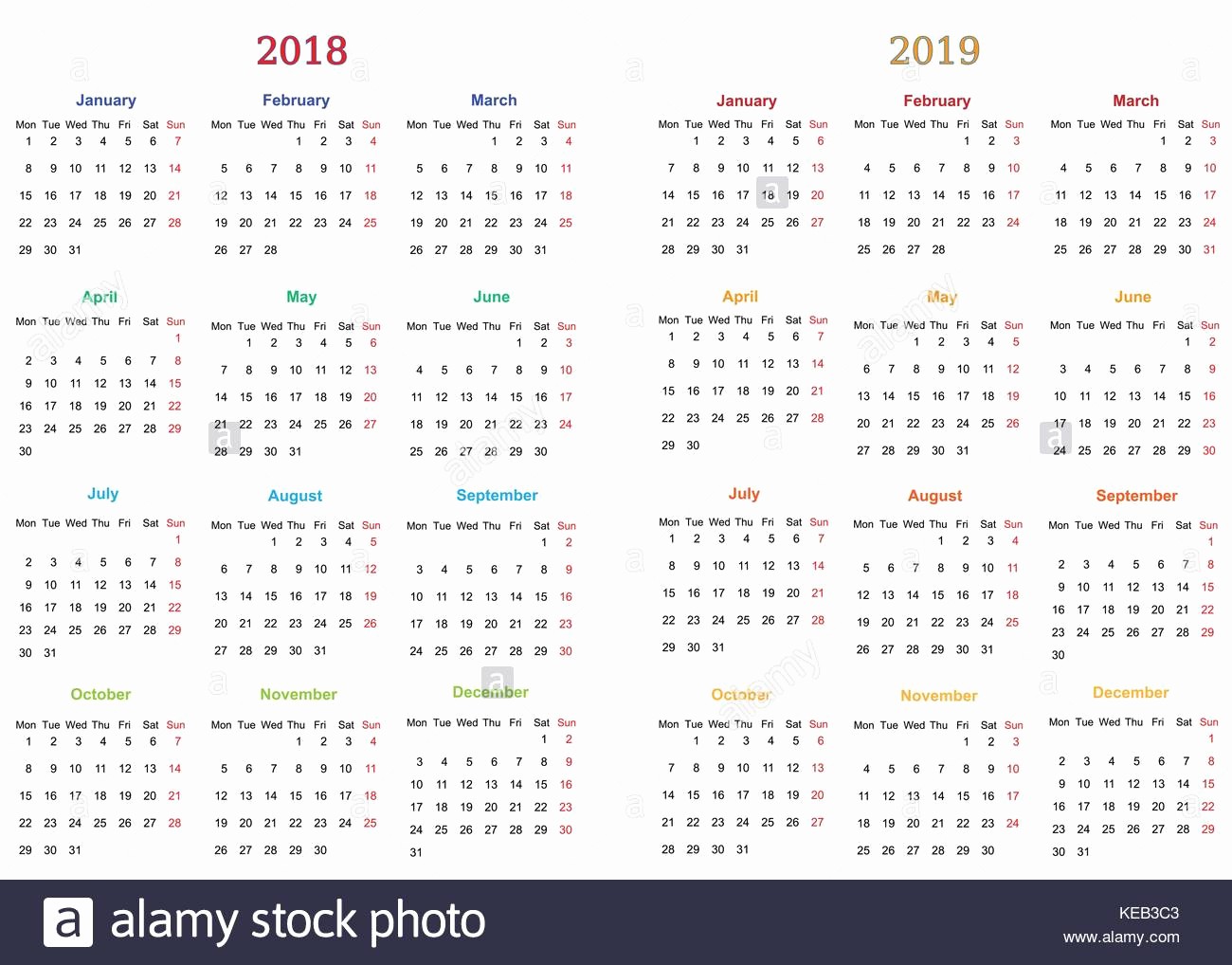 Printable 2018 and 2019 Calendar Beautiful 2018 Calendar Simple Vector Calendar Stock S &amp; 2018