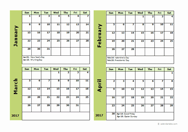 Printable 3 Month Calendar 2017 Beautiful 2017 Four Month Calendar Template Free Printable Templates