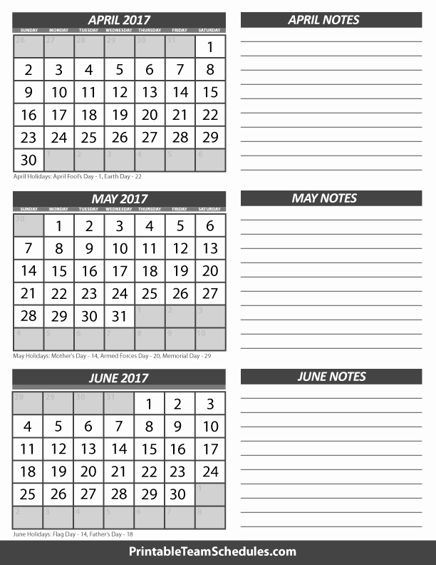 Printable 3 Month Calendar 2017 Beautiful April May June 3 Month 2017 Calendar Print Here
