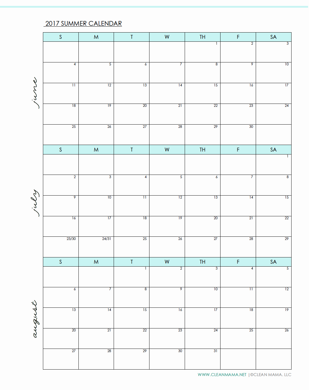 Printable 3 Month Calendar 2017 Elegant Summer 2017 Calendar Clean Mama