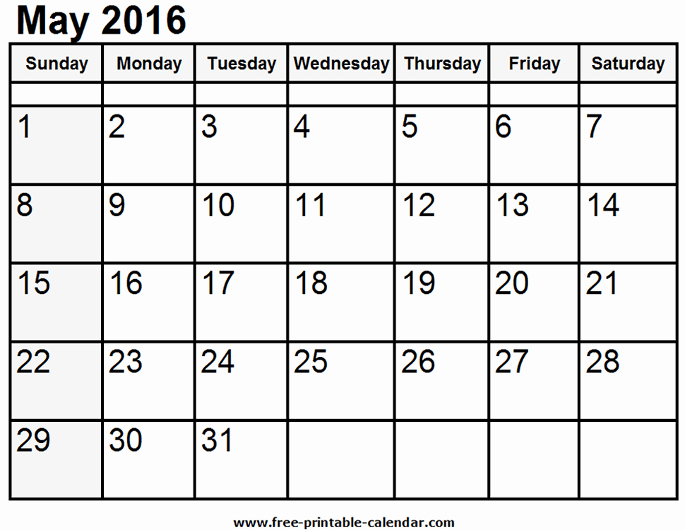 may 2016 printable calendar