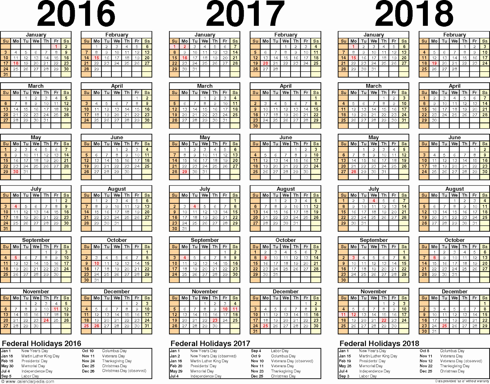 Printable 6 Month Calendar 2016 Luxury 2016 2017 2018 Calendar 3 Year Printable