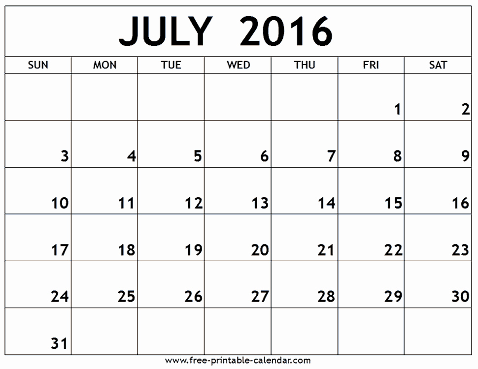 Printable 6 Month Calendar 2016 New July 2016 Printable Calendar Summertime