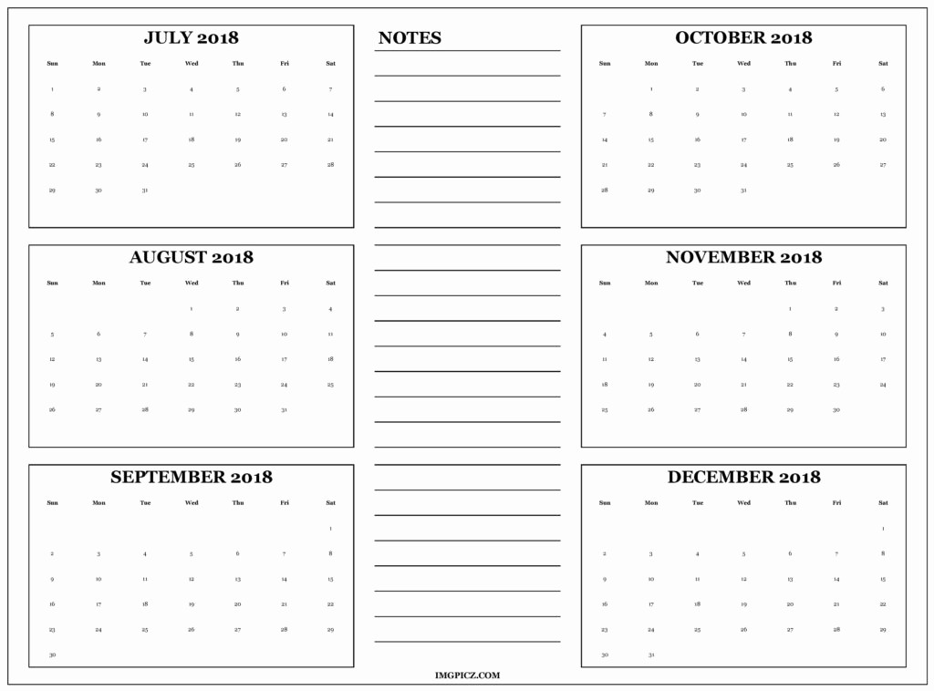 Printable 6 Month Calendar 2018 Best Of August – December 2018 Monthly Calendar Printable