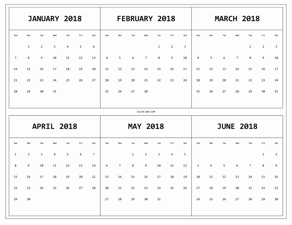 Printable 6 Month Calendar 2018 Elegant 12 Month Printable Calendar 2018 One Page – Template