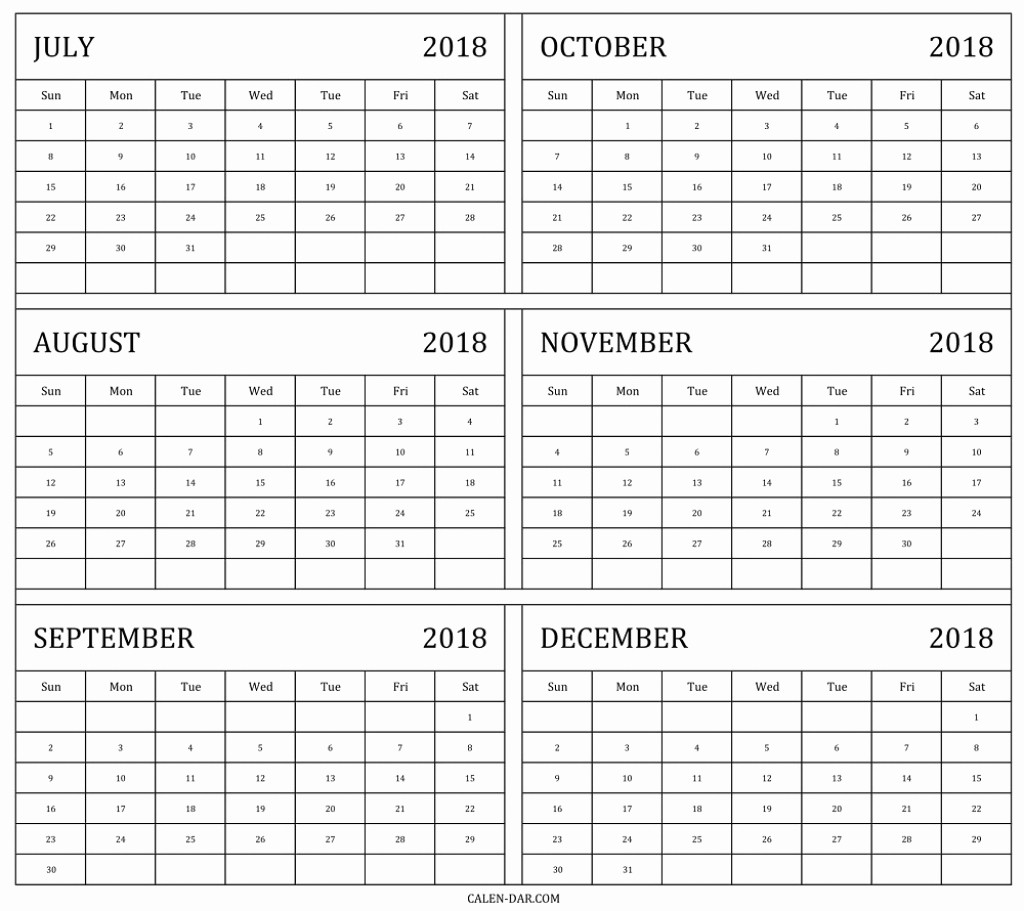 Printable 6 Month Calendar 2018 Lovely Year Calendar July December 2018 – Template Calendar Design