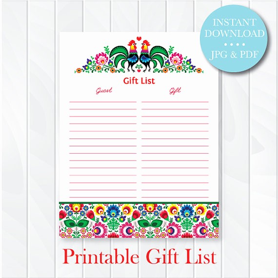 Printable Baby Shower Guest List Beautiful Fiesta Gift List Printable Guest List Wedding Bridal