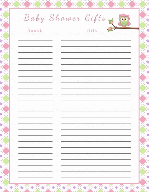 Printable Baby Shower Guest List Inspirational Baby Shower Gift List Printable Baby by Celebratelifecrafts