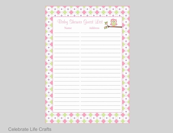Printable Baby Shower Guest List Lovely Owl Baby Shower Guest List Printable Sign In Sheet Address