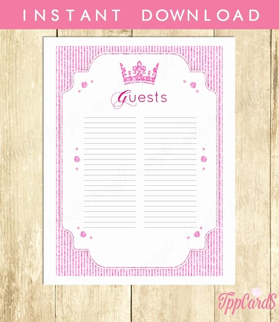 Printable Baby Shower Guest List Lovely Royal Princess Baby Shower Guest List Glitter Baby Shower