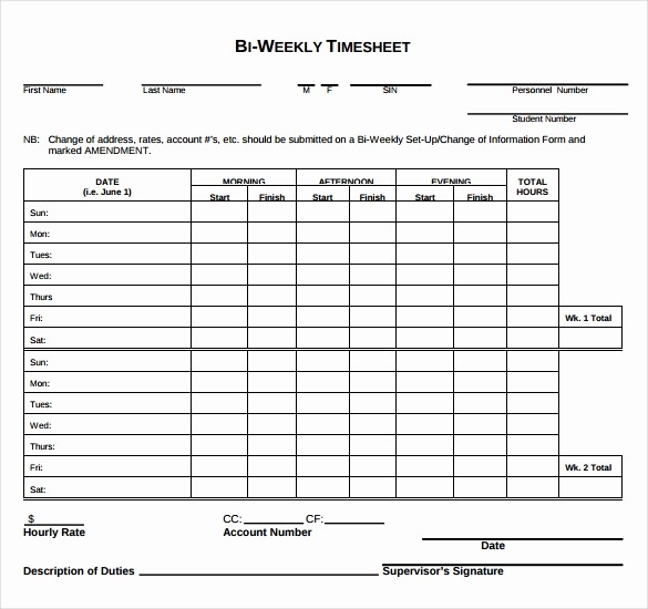 Printable Bi Weekly Time Sheets Lovely 29 Free Timesheet Templates – Free Sample Example format