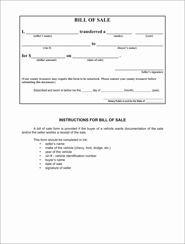 Printable Bill Of Sale Vehicle Elegant Motor Vehicle Bill Of Sale Template Printable
