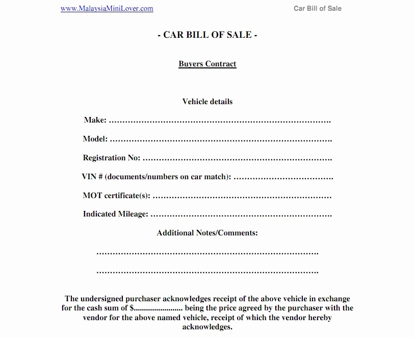 Printable Bill Of Sale Vehicle Fresh Automobile Bill Of Sale