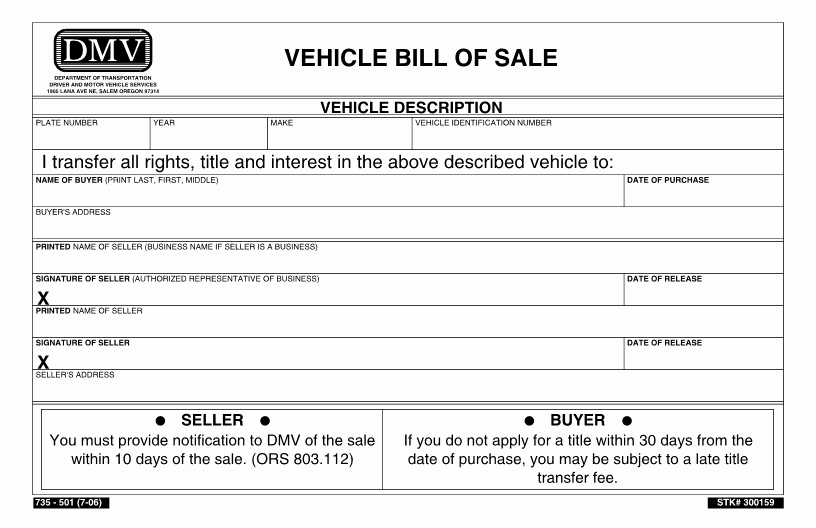 Printable Bill Of Sale Vehicle Unique Free oregon Dmv Bill Of Sale form Download Pdf