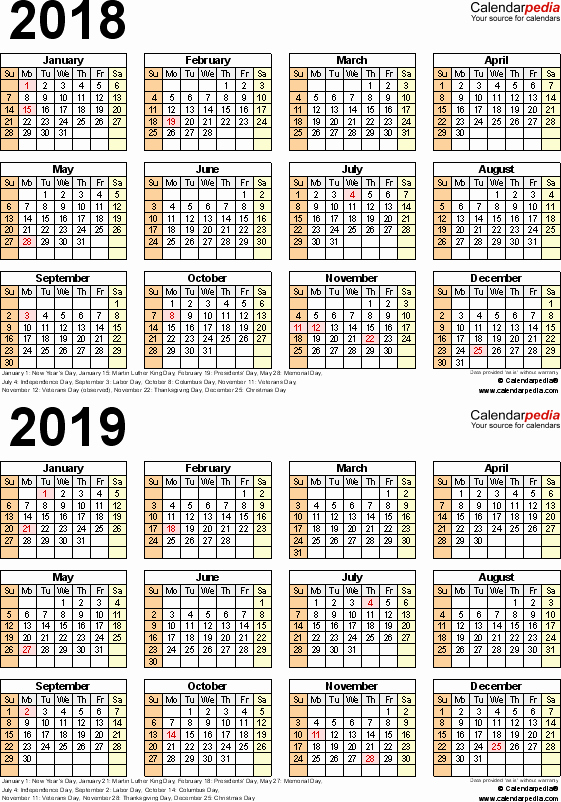 Printable Calendar 2018 and 2019 Beautiful 2018 2019 Calendar Free Printable Two Year Word Calendars
