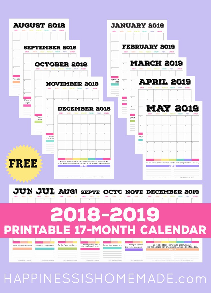 Printable Calendar 2018 and 2019 Lovely 2018 2019 Free Printable Calendar Printable Monthly