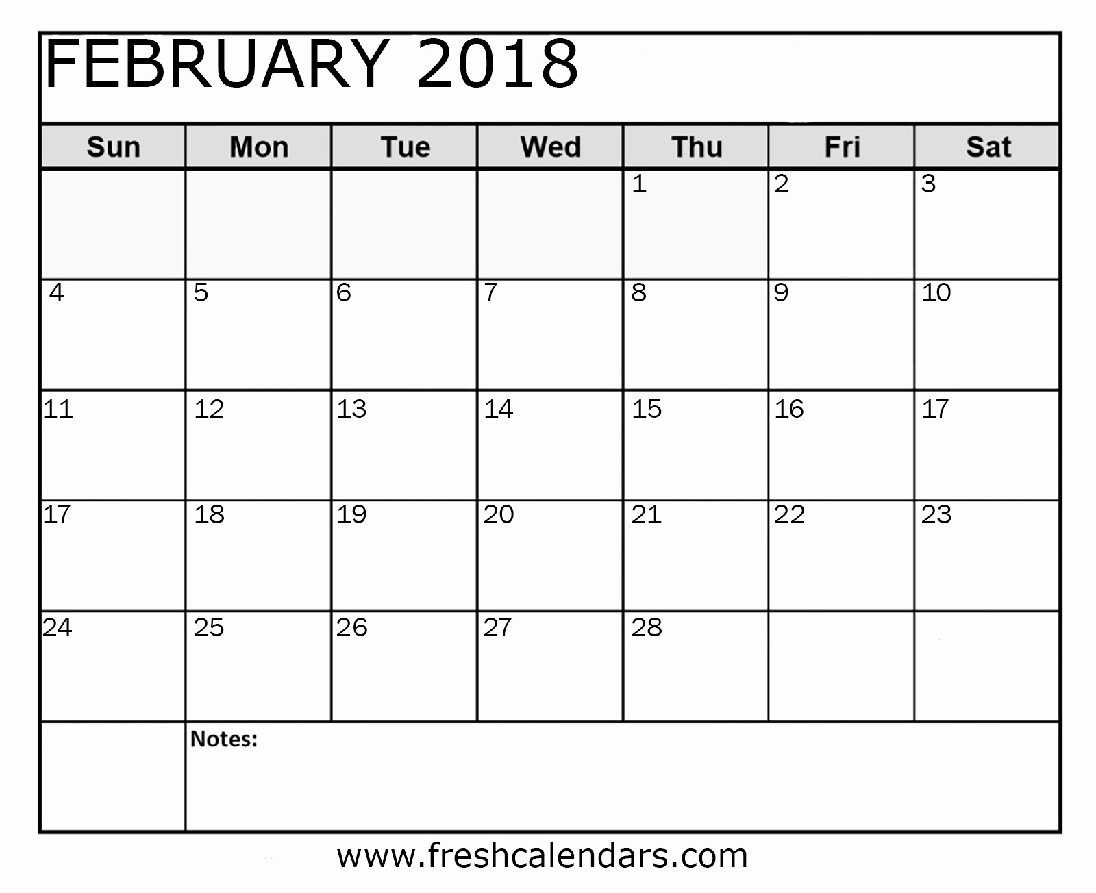 Printable Calendar 2018 with Notes Best Of Blank February 2018 Calendar Printable Templates