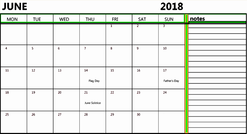 Printable Calendar 2018 with Notes Best Of June 2018 Calendar with Notes Printable