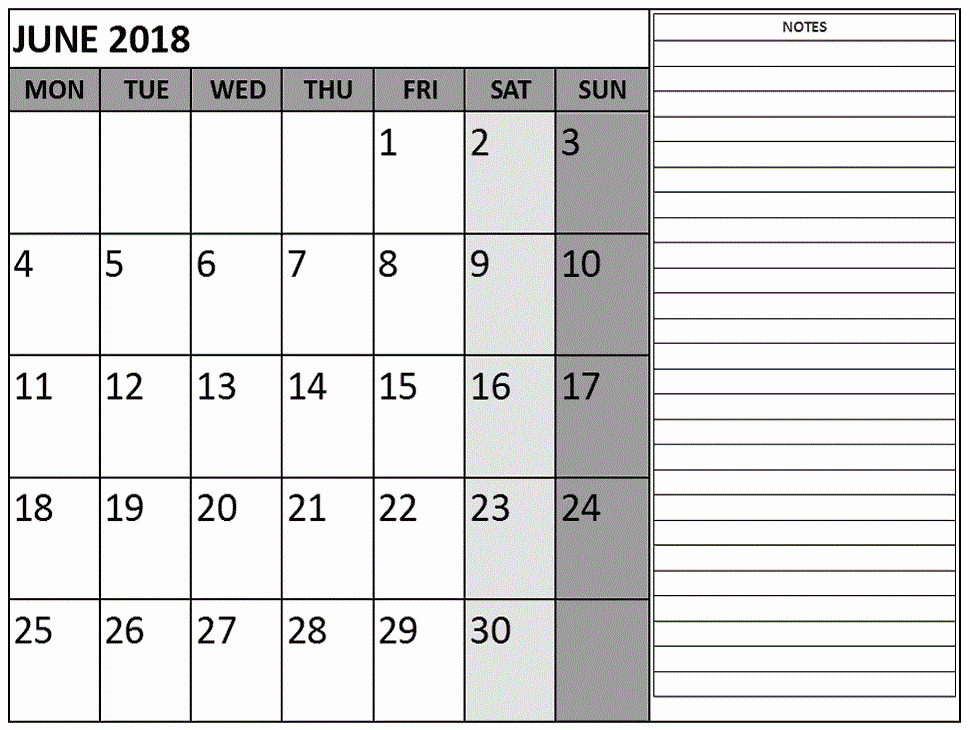 Printable Calendar 2018 with Notes Elegant Free June 2018 Calendars with Notes