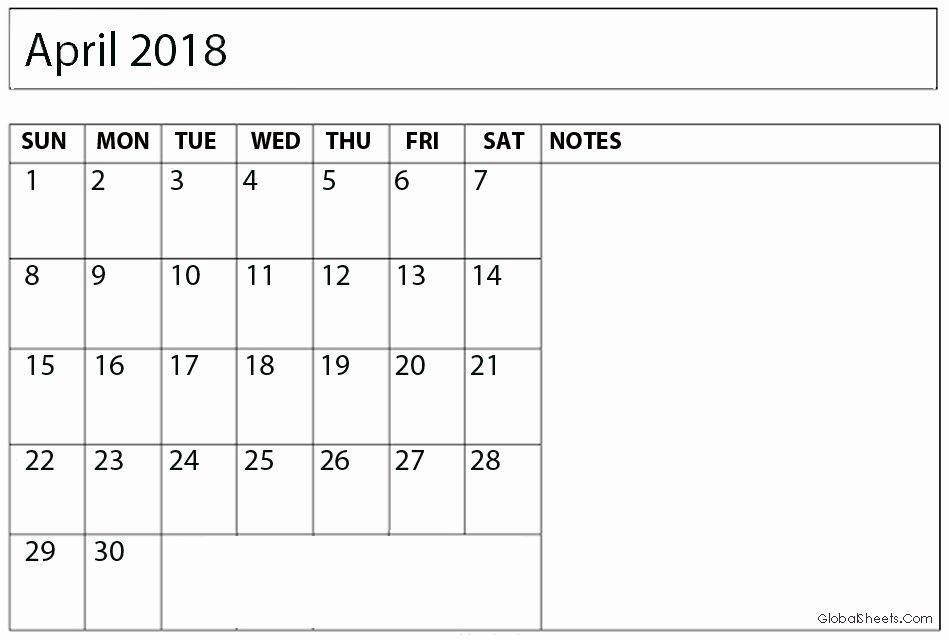 Printable Calendar 2018 with Notes Fresh Printable April 2018 Calendar with Notes