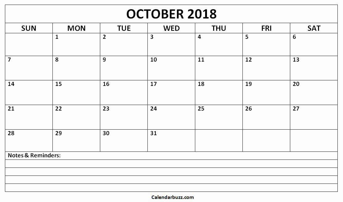Printable Calendar 2018 with Notes Luxury Printable October 2018 Calendar with Notes