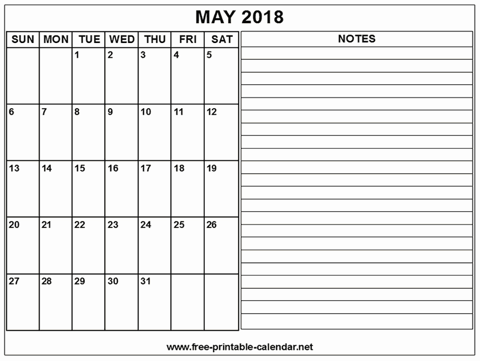 Printable Calendar 2018 with Notes New Printable Calendar 2018 May Download &amp; Print Calendars