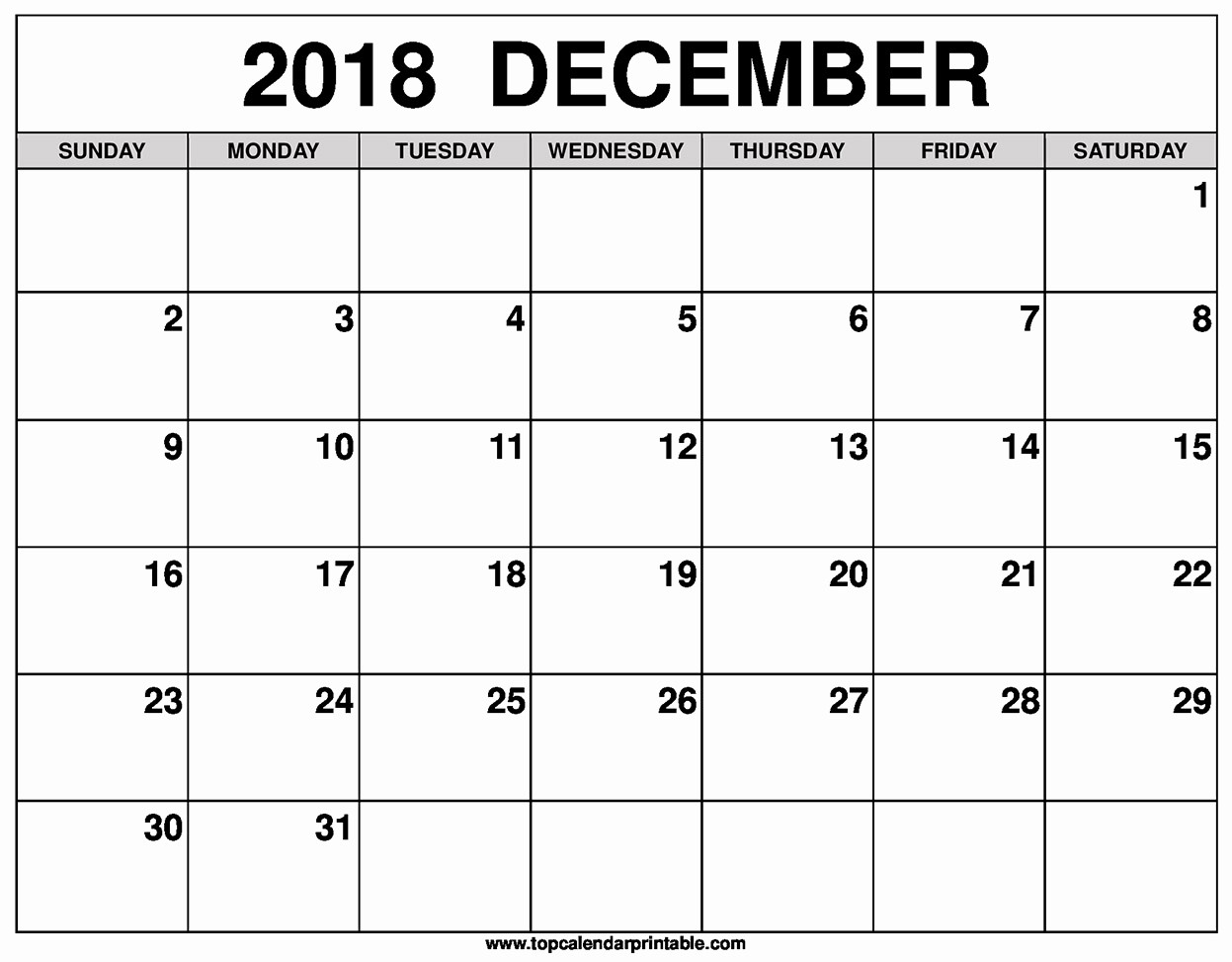 Printable Calendar December 2018 Landscape Inspirational Blank December 2018 Calendar Printable
