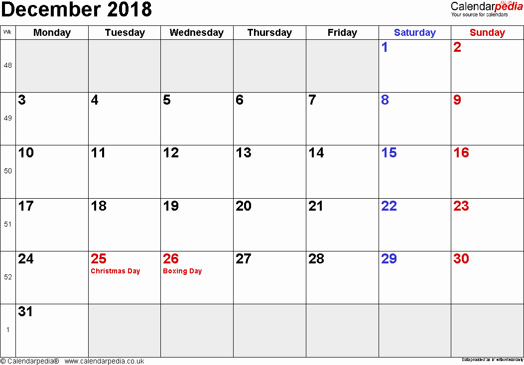 Printable Calendar December 2018 Landscape Luxury Calendar December 2018 Uk Bank Holidays Excel Pdf Word