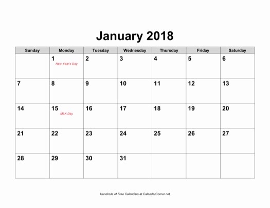 Printable Calendar December 2018 Landscape Unique Free 2018 Calendar with Holidays