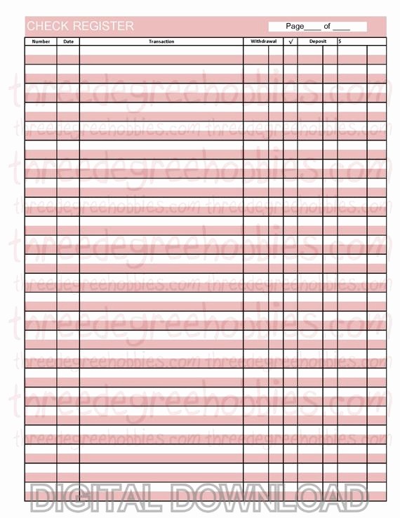 Printable Check Register Full Page Inspirational Printable Check Register In 6 Colors A5 and 8 5 X