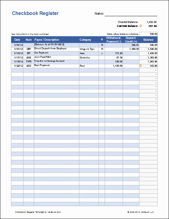 Printable Checking Account Balance Sheet Best Of Free Excel Checkbook Register Printable