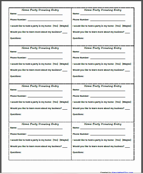 Printable Door Prize Drawing Slips Awesome Home Party Drawing Entry Free Printable for Home