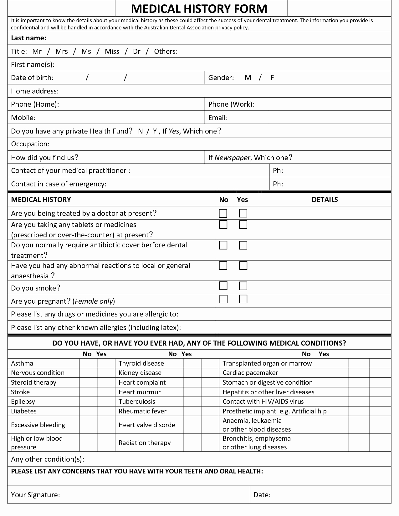 Printable Family Health History form Awesome Medical History form Template – Templates Free Printable
