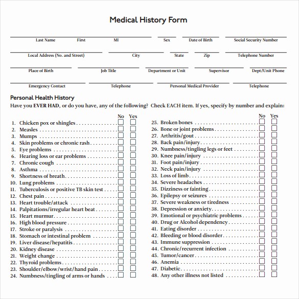 Printable Family Health History form Beautiful 8 Medical History forms