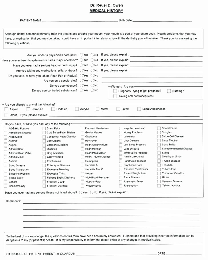 Printable Family Health History form Best Of Medical History form Template Sample Dental Fice