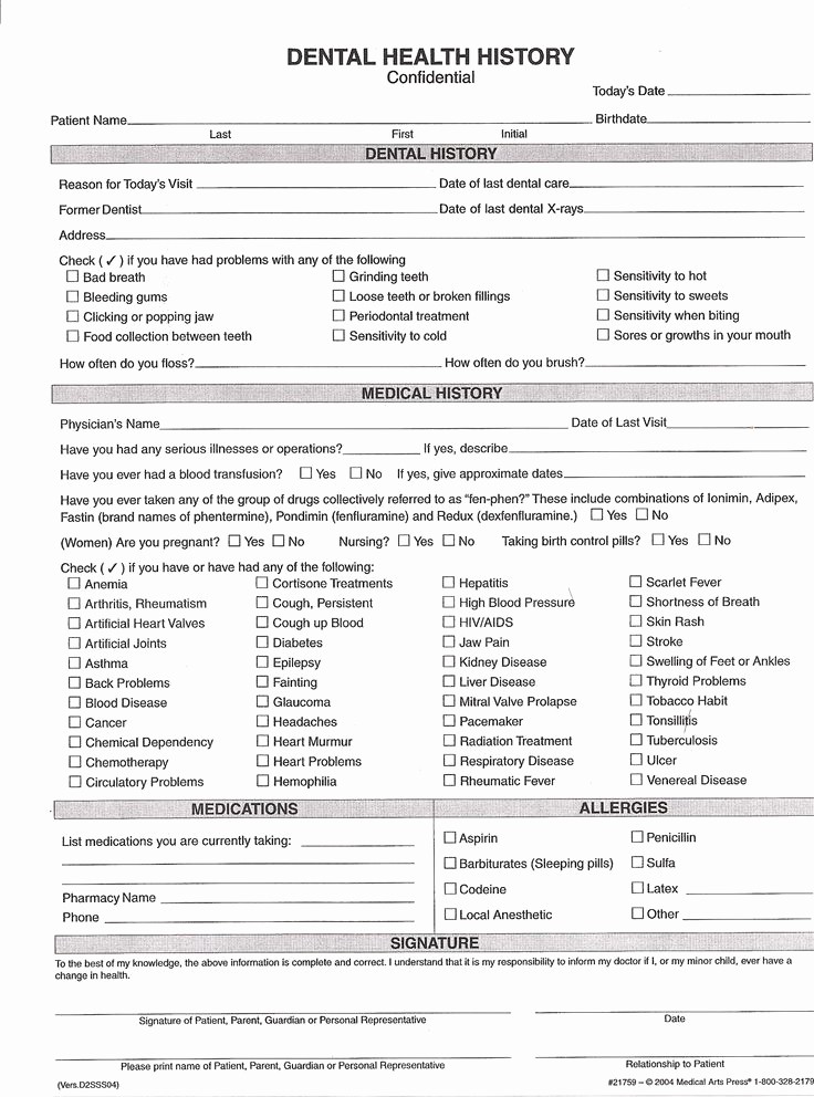 Printable Family Health History form Fresh Medical History forms
