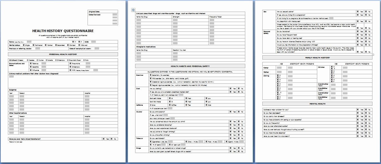 Printable Family Health History form Inspirational Medical Questionnaire form – Templates Free Printable